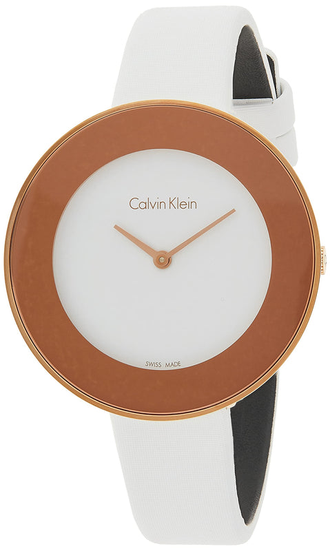  Shop Authentic Calvin Klein Chic White Dial White Leather Strap Watch for Women - K7N236K2 - Luxxuri