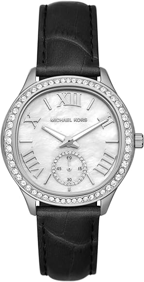  Shop Authentic Michael Kors Sage Three-Hand Mother of Pearl White Dial Black Leather Strap Watch for Women - MK4821 - Luxxuri