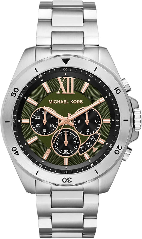  Shop Authentic Michael Kors Brecken Chronograph Green Dial Silver Steel Strap Watch For Men - MK8984 - Luxxuri