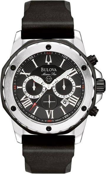  Shop Authentic Bulova Marine Star Chronograph Black Dial Black Rubber Strap Watch for Men - 98B127 - Luxxuri