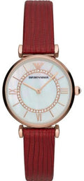  Shop Authentic Emporio Armani Gianni T-Bar Analog Mother of Pearl Dial Red Leather Strap Watch For Women - AR11322 - Luxxuri