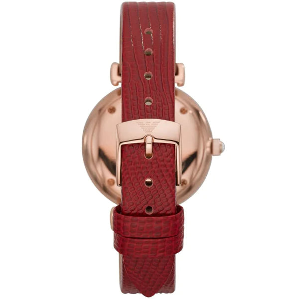  Shop Authentic Emporio Armani Gianni T-Bar Analog Mother of Pearl Dial Red Leather Strap Watch For Women - AR11322 - Luxxuri