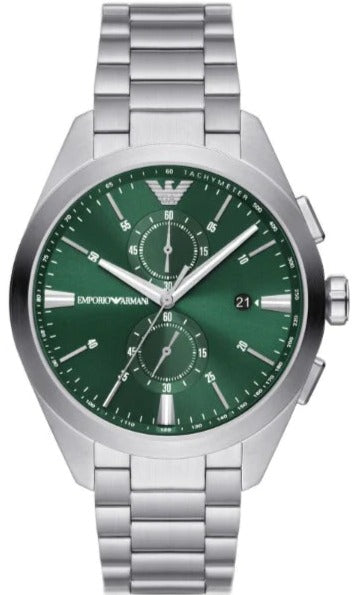  Shop Authentic Emporio Armani Chronograph Green Dial Silver Steel Strap Watch For Men - AR11480 - Luxxuri