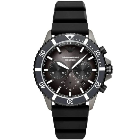  Shop Authentic Emporio Armani Diver Chronograph Black Dial Black Silicon Strap Watch For Men - AR11515 - Luxxuri