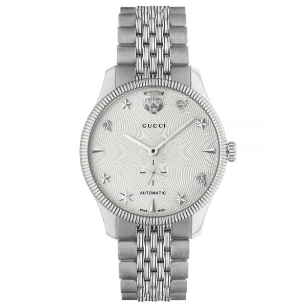  Shop Authentic Gucci G Timeless Automatic Silver Dial Silver Steel Strap Watch for Men - YA126354 - Luxxuri
