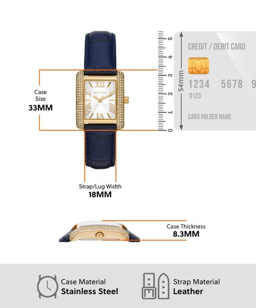  Shop Authentic Michael Kors Emery Quartz Diamond Silver Dial Blue Leather Strap Watch For Women - MK2982 - Luxxuri