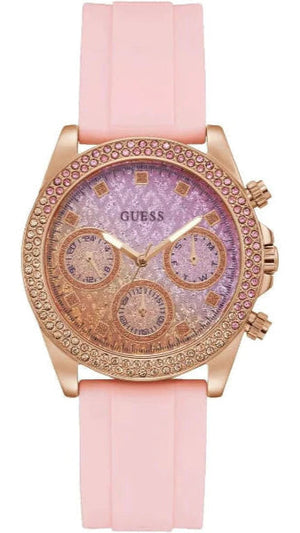  Shop Authentic Guess Sparkling Chronograph Crystals Pink Dial Pink Silicone Strap Watch For Women - GW0032L4 - Luxxuri