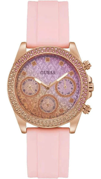  Shop Authentic Guess Sparkling Chronograph Crystals Pink Dial Pink Silicone Strap Watch For Women - GW0032L4 - Luxxuri