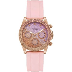  Shop Authentic Guess Sparkling Chronograph Crystals Pink Dial Pink Silicone Strap Watch For Women - GW0032L4 - Luxxuri