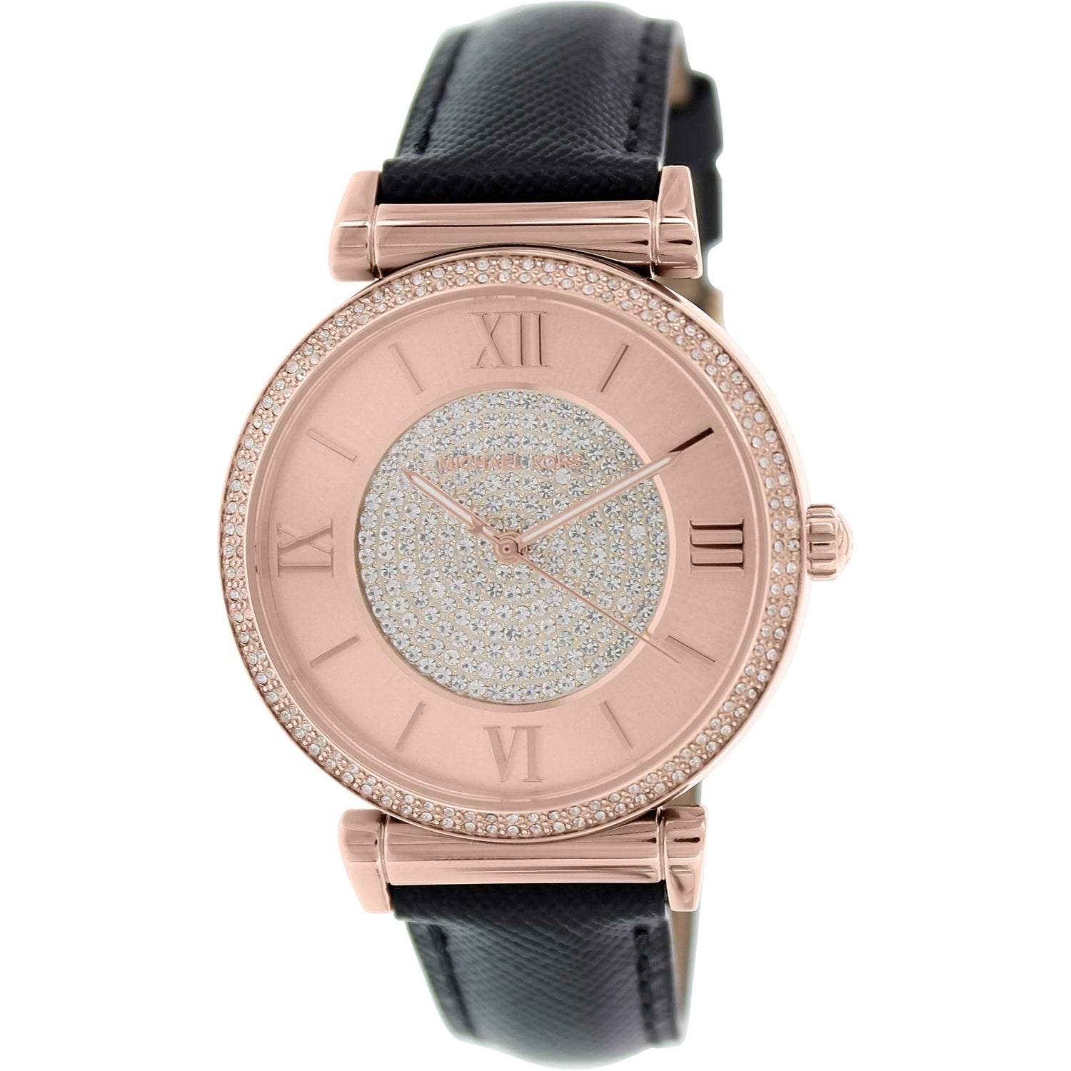  Shop Authentic Michael Kors Catlin Rose Gold Crystal Dial Black Leather Strap Watch for Women - MK2376 - Luxxuri