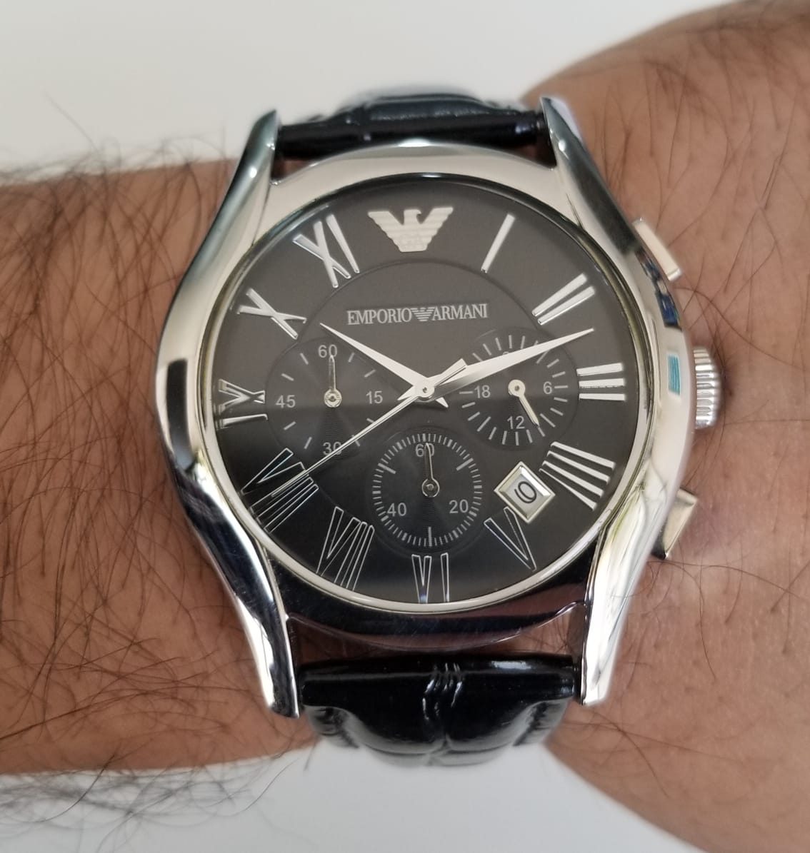  Shop Authentic Emporio Armani Valente Chronograph Black Dial Black Leather Strap Watch For Men - AR1633 - Luxxuri