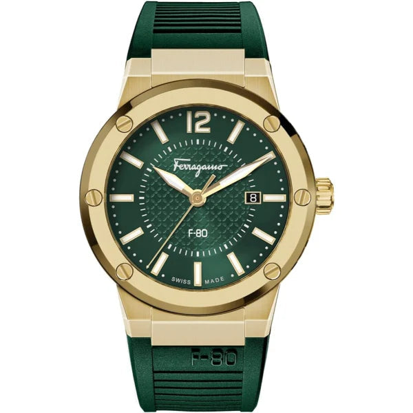  Shop Authentic Salvatore Ferragamo F-80 Classic Green Dial Green Rubber Strap Watch for Men - SFHY02022 - Luxxuri