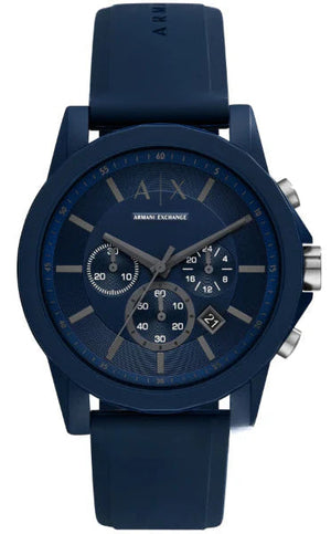  Shop Authentic Armani Exchange Outerbanks Chronograph Blue Dial Blue Silicone Strap Watch For Men - AX7128 - Luxxuri