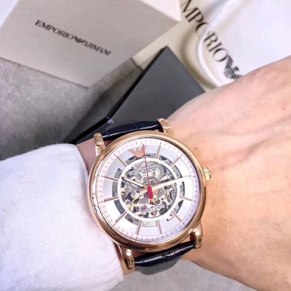  Shop Authentic Emporio Armani Meccanico Silver Dial Blue Leather Strap Watch For Men - AR60009 - Luxxuri