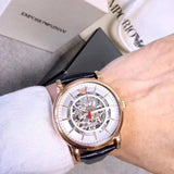  Shop Authentic Emporio Armani Meccanico Silver Dial Blue Leather Strap Watch For Men - AR60009 - Luxxuri