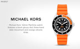 Shop Authentic Michael Kors Maritime Three-Hand Analog Black Dial Orange Silicone Strap Watch for Men - MK9157 - Luxxuri