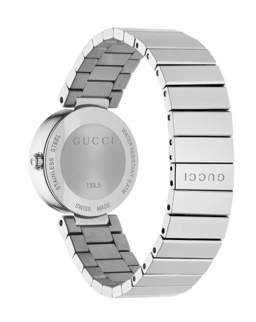  Shop Authentic Gucci G Interlocking Silver Dial Silver Steel Strap Watch For Women - YA133503 - Luxxuri