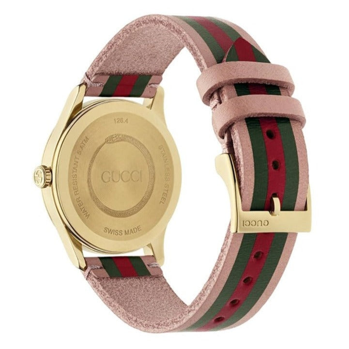  Shop Authentic Gucci G Timeless Quartz Pink Dial Three Tone Leather Strap Watch For Women - YA1264118 - Luxxuri