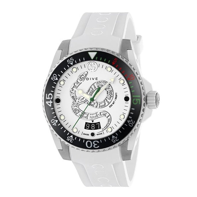  Shop Authentic Gucci Dive Quartz White Dial White Rubber Strap Watch For Men - YA136330 - Luxxuri