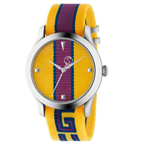  Shop Authentic Gucci G Timeless Quartz Yellow & Purple Dial Yellow & Purple NATO Strap Watch For Men - YA1264069 - Luxxuri