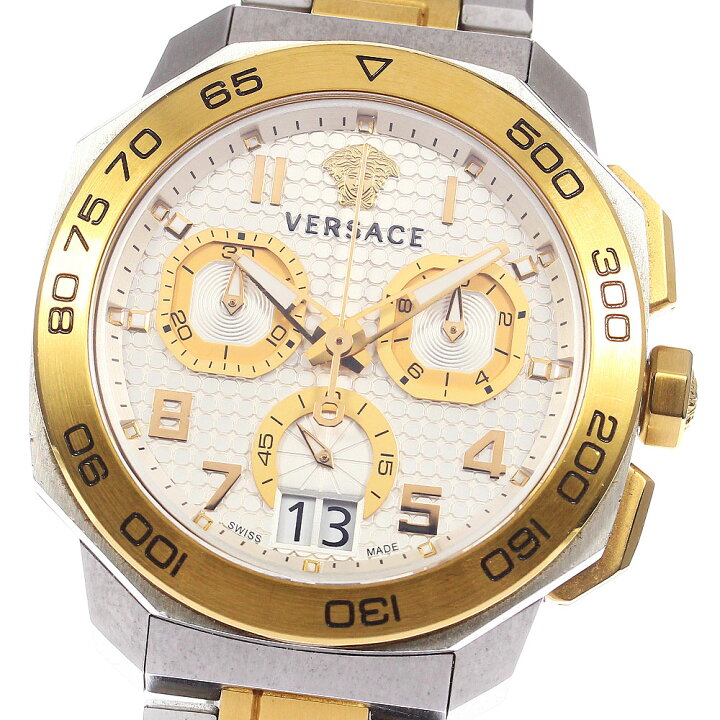  Shop Authentic Versace Dylos Chronograph Silver Dial Two Tone Steel Strap Watch for Men - VQC030015 - Luxxuri