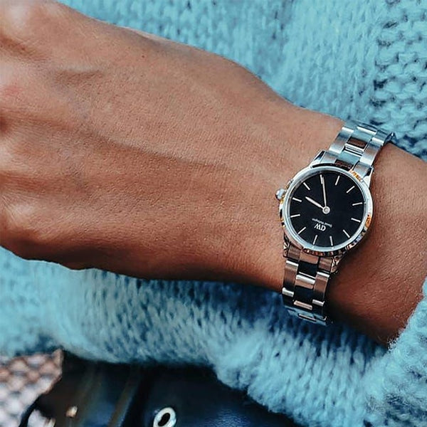  Shop Authentic Daniel Wellington Iconic Link Black Dial Silver Steel Strap Watch For Women - DW00100208 - Luxxuri