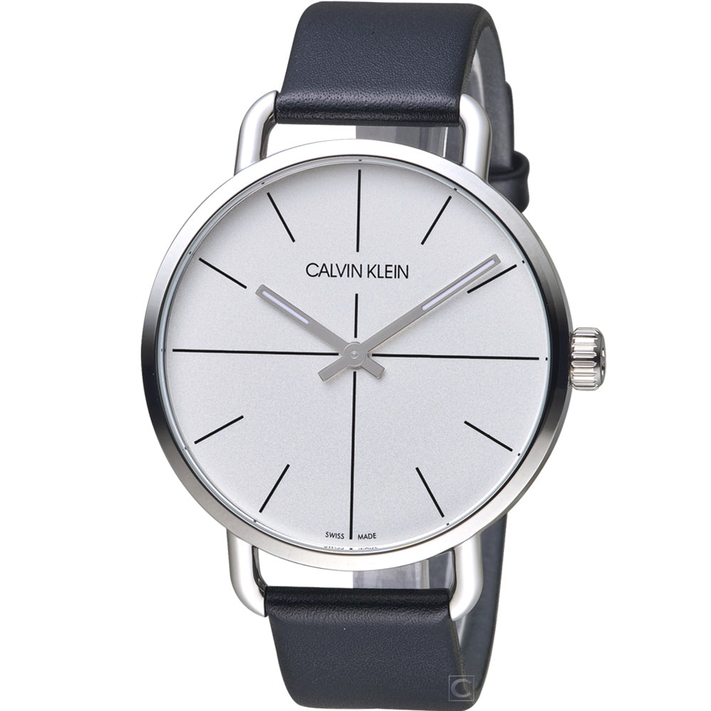  Shop Authentic Calvin Klein Even Silver Dial Black Leather Strap Watch for Men - K7B211CY - Luxxuri