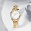  Shop Authentic Michael Kors Liliane Mother of Pearl White Dial Gold Steel Strap Watch For Women - MK4555 - Luxxuri