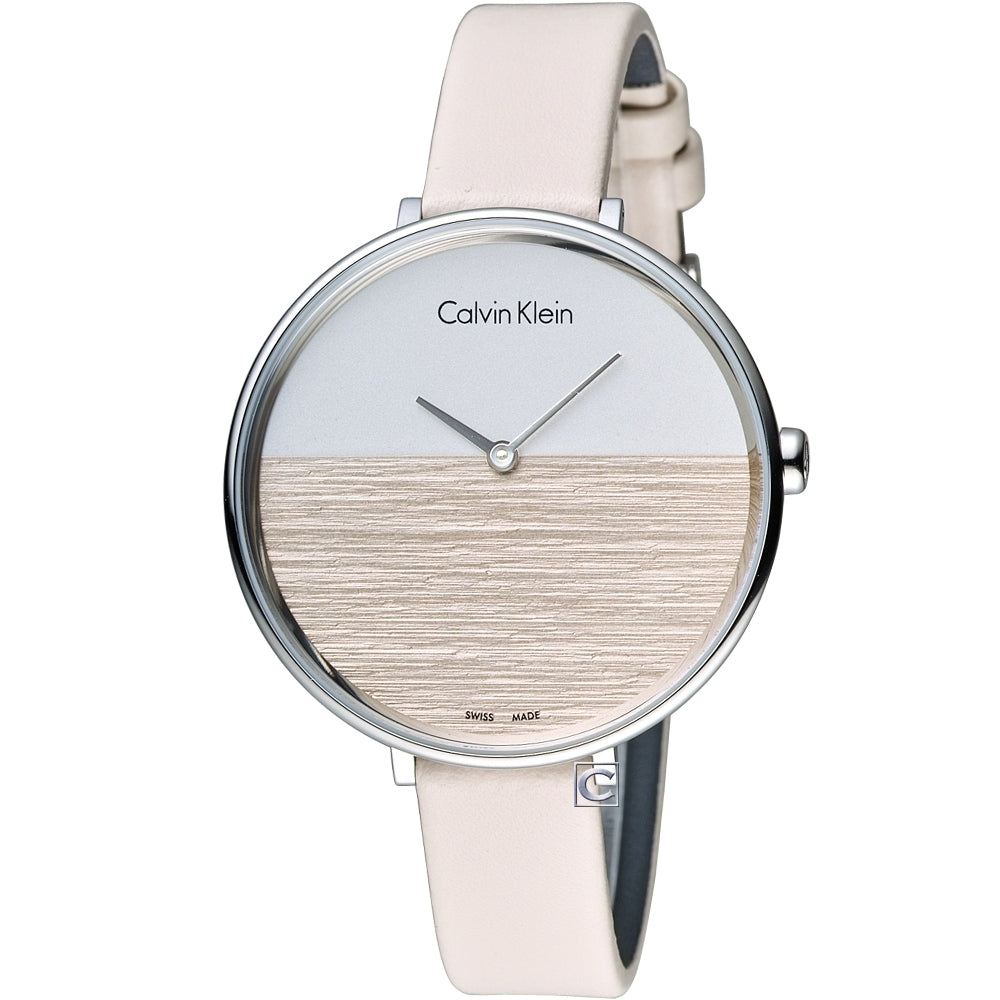  Shop Authentic Calvin Klein Rise White Beige Dial Beige Leather Strap Watch for Women - K7A231XH - Luxxuri