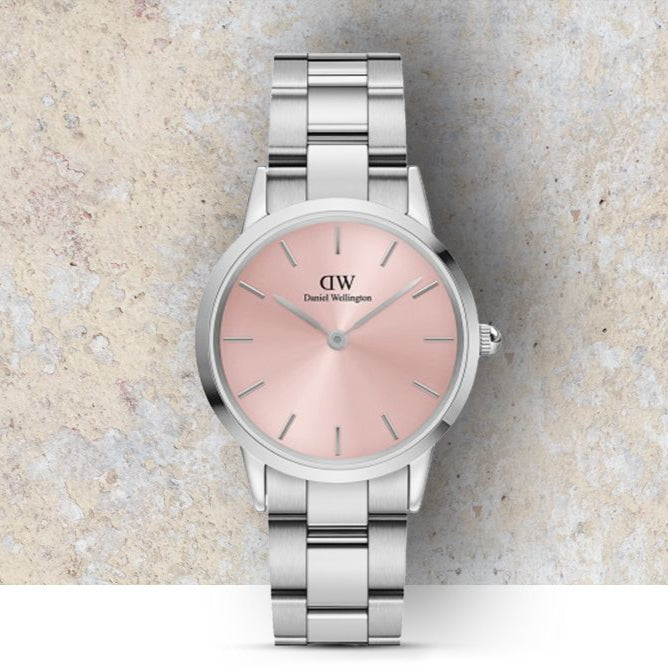  Shop Authentic Daniel Wellington Iconic Link Pink Dial Silver Steel Strap Watch For Women - DW00100327 - Luxxuri