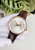  Shop Authentic Calvin Klein High Noon Silver Dial Brown Leather Strap Watch for Men - K8M216G6 - Luxxuri