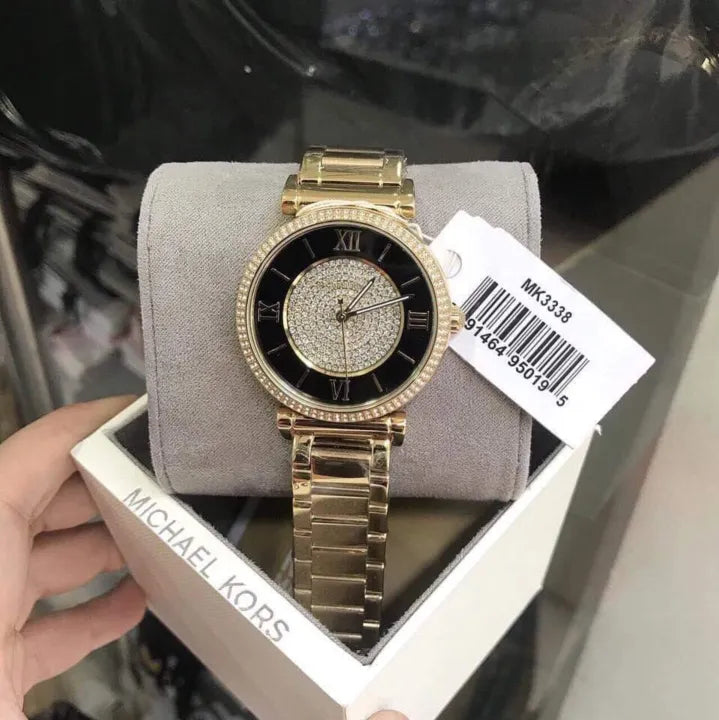  Shop Authentic Michael Kors Catlin Black Dial Gold Steel Strap Watch for Women - MK3338 - Luxxuri