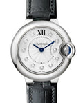  Shop Authentic Cartier Ballon Bleu de Cartier Diamonds Silver Dial Black Leather Strap Watch for Women - W4BB0008 - Luxxuri