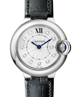 Shop Authentic Cartier Ballon Bleu de Cartier Diamonds Silver Dial Black Leather Strap Watch for Women - W4BB0008 - Luxxuri