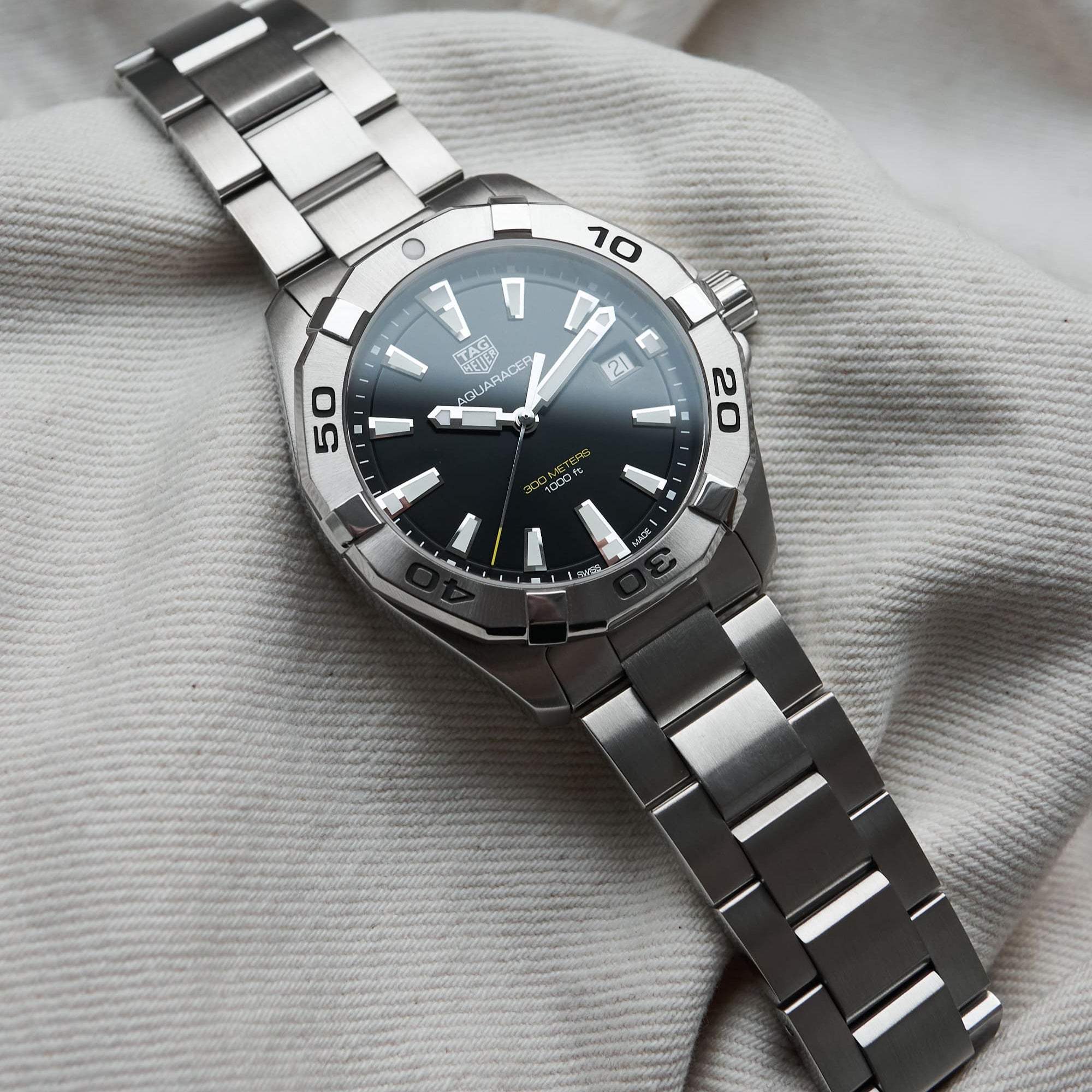 Tag Heuer Aquaracer Black Dial Silver Steel Strap Watch for Men - WBD1110.BA0928