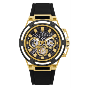  Shop Authentic Guess Matrix Multifunction Gold Dial Black Rubber Strap Watch For Men - GW0423G2 - Luxxuri