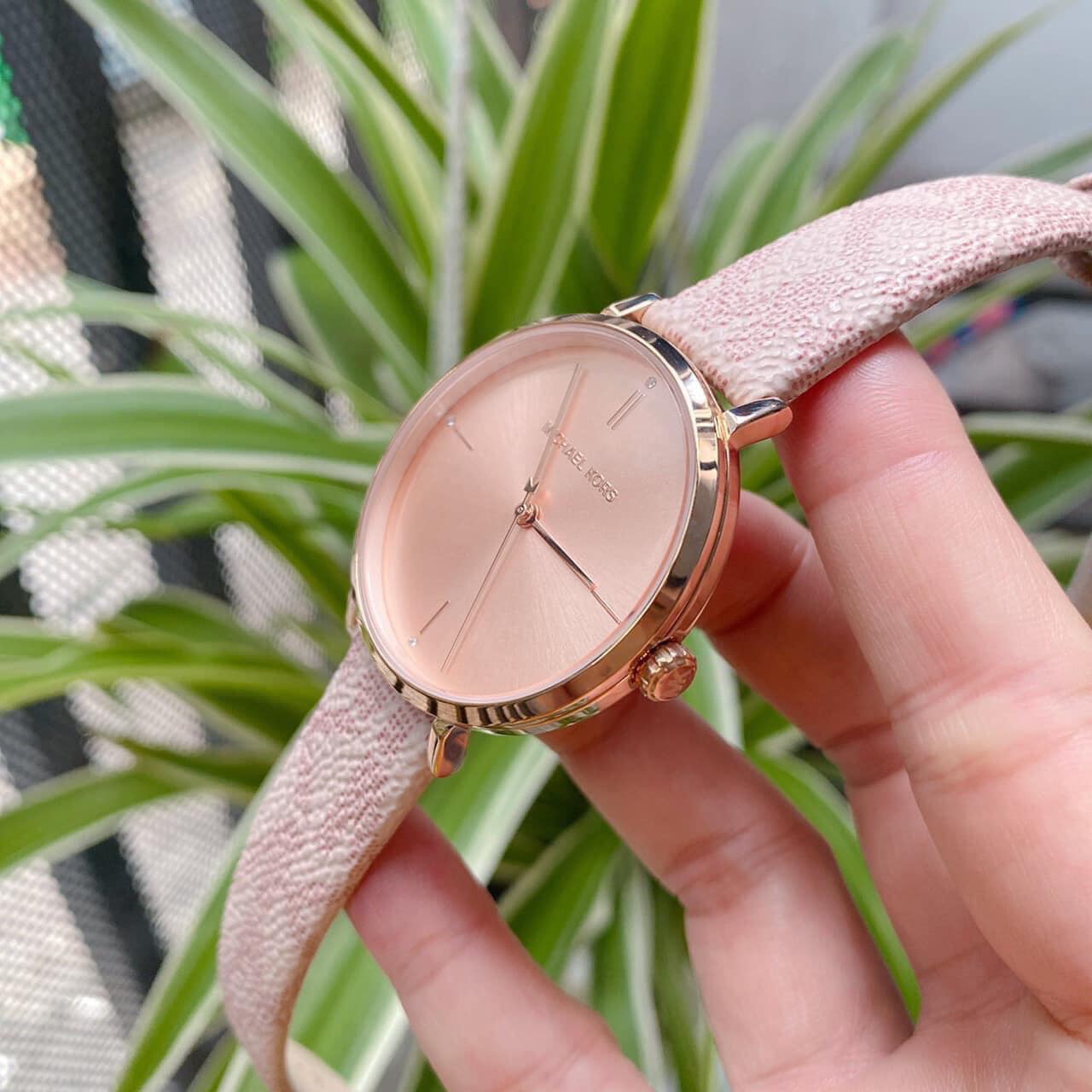  Shop Authentic Michael Kors Jayne Three Hand Rose Gold Dial Pink Leather Strap Watch For Women - MK7130 - Luxxuri