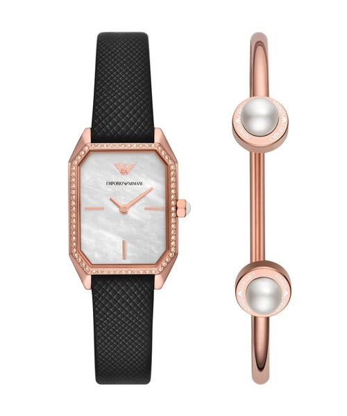  Shop Authentic Emporio Armani Gianni T Bar Quartz Mother of Pearl Dial Blue Leather Strap Watch For Women - AR11466 - Luxxuri