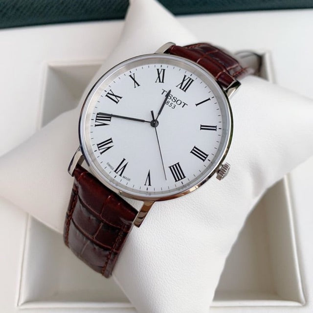  Shop Authentic Tissot T Classic Everytime White Dial Brown Leather Strap Watch For Men - T109.410.16.033.00 - Luxxuri