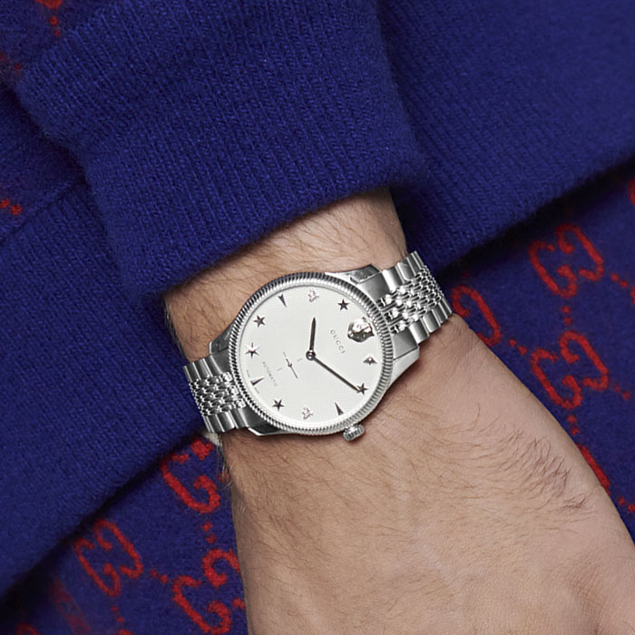  Shop Authentic Gucci G Timeless Automatic Silver Dial Silver Steel Strap Watch for Men - YA126354 - Luxxuri