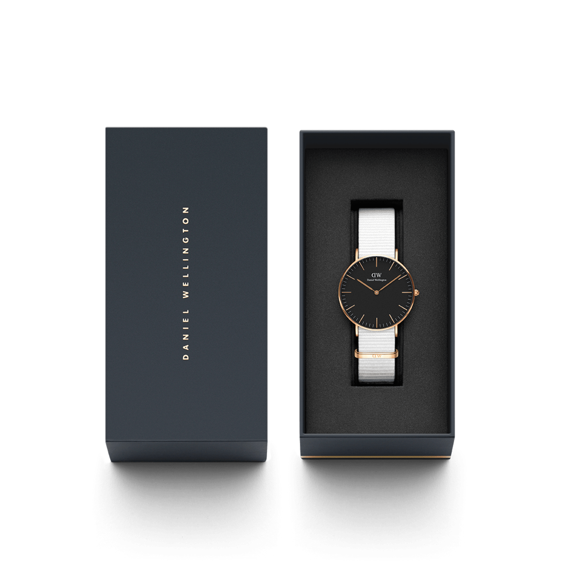  Shop Authentic Daniel Wellington Classic Dover Black Dial White Nylon Strap Watch For Women - DW00100310 - Luxxuri
