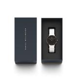  Shop Authentic Daniel Wellington Classic Dover Black Dial White Nylon Strap Watch For Women - DW00100310 - Luxxuri