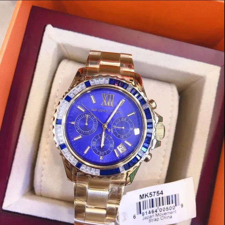  Shop Authentic Michael Kors Everest Chronograph Blue Dial Gold Steel Strap Watch for Women - MK5754 - Luxxuri