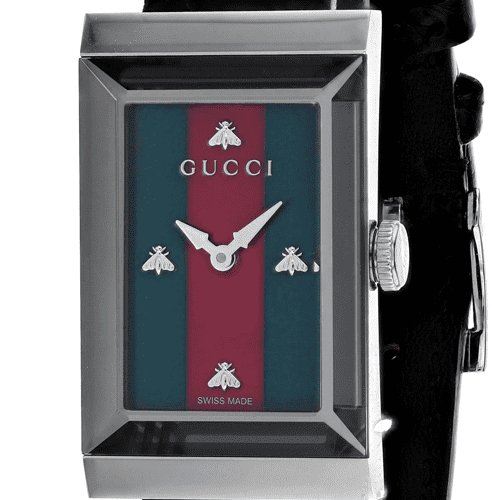  Shop Authentic Gucci G-Frame Mother of Pearl Green & Red Dial Black Leather Strap Watch For Women - YA147403 - Luxxuri