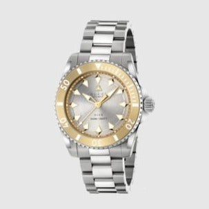  Shop Authentic Gucci Dive Automatic 18K Gold Silver Dial Silver Steel Strap Watch for Men - YA136357 - Luxxuri