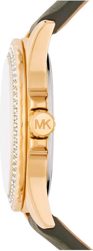 Michael Kors Mini Everest Crystals White Dial Green Leather Strap Watch for Women - MK4720