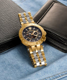  Shop Authentic Versace V-Race Quartz Black Dial Gold Steel Strap Watch For Men - VEBV00519 - Luxxuri