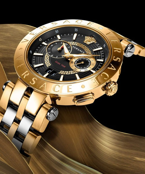  Shop Authentic Versace V-Race Quartz Black Dial Gold Steel Strap Watch For Men - VEBV00519 - Luxxuri