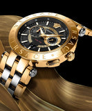  Shop Authentic Versace V-Race Quartz Black Dial Gold Steel Strap Watch For Men - VEBV00519 - Luxxuri