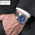  Shop Authentic Gucci GG2570 Quartz Blue Dial Silver Steel Strap Watch For Men - YA142303 - Luxxuri